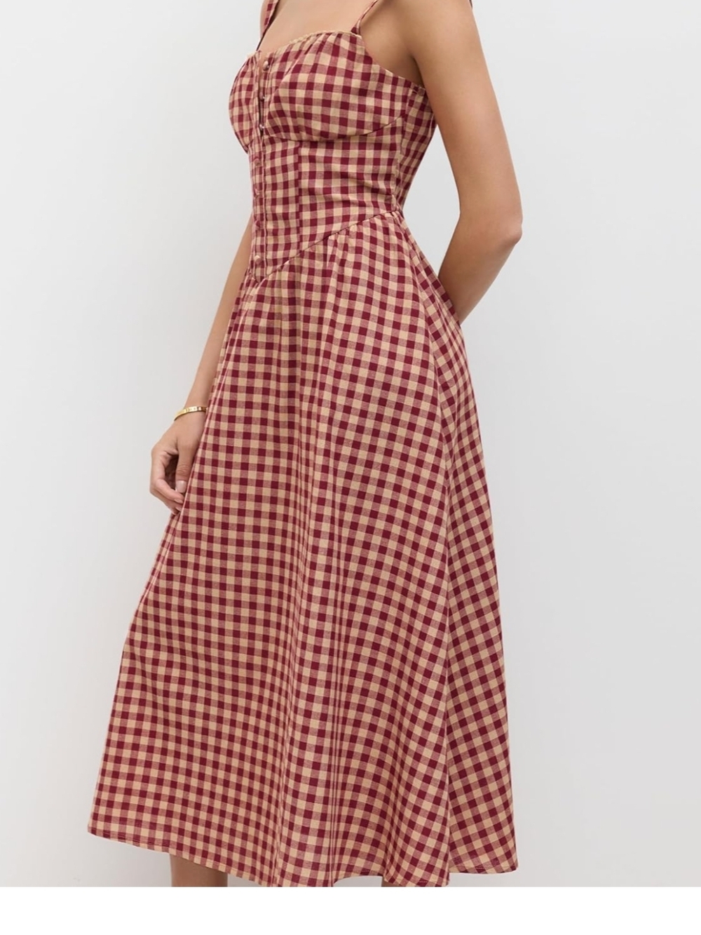 Cider Burgundy and Cream Gingham Midi Dress